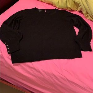 Talbots black merino wool pearl sleeve sweater L